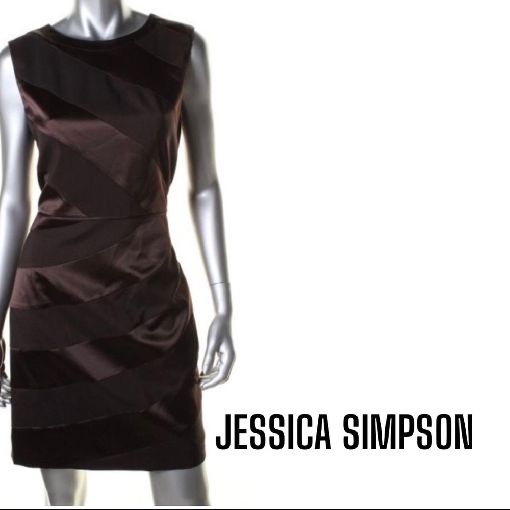 Jessica Simpson New Coffee Brown Satin Sleeveless Dress, 10, NWT
